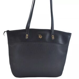 Authentic Christian Dior Honeycomb Shoulder Tote Bag PVC Leather Black